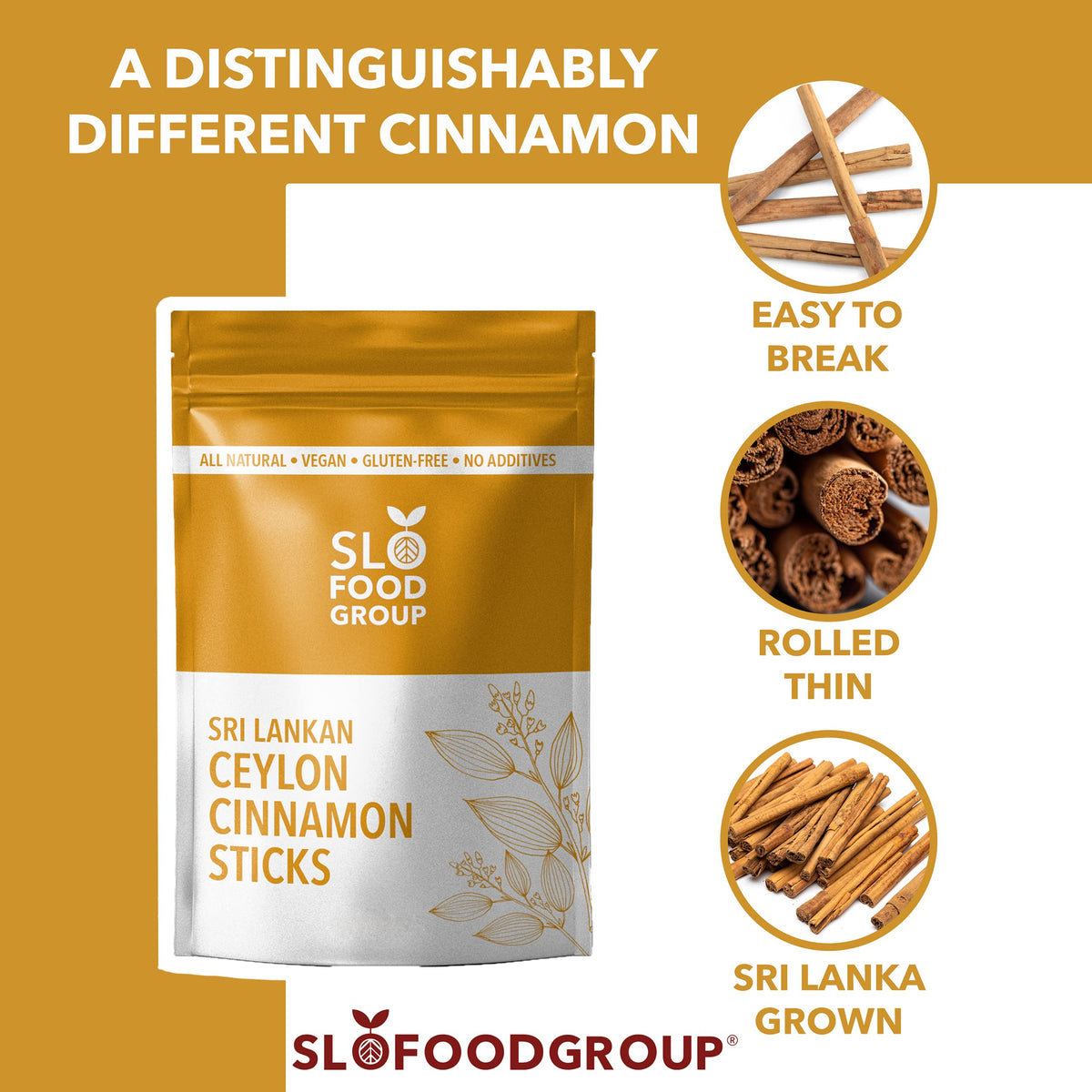 Slofoodgroup Ceylon Cinnamon Sticks 1 lb – True Cinnamon Quills, 5-Inch, Cinnamomum Verum