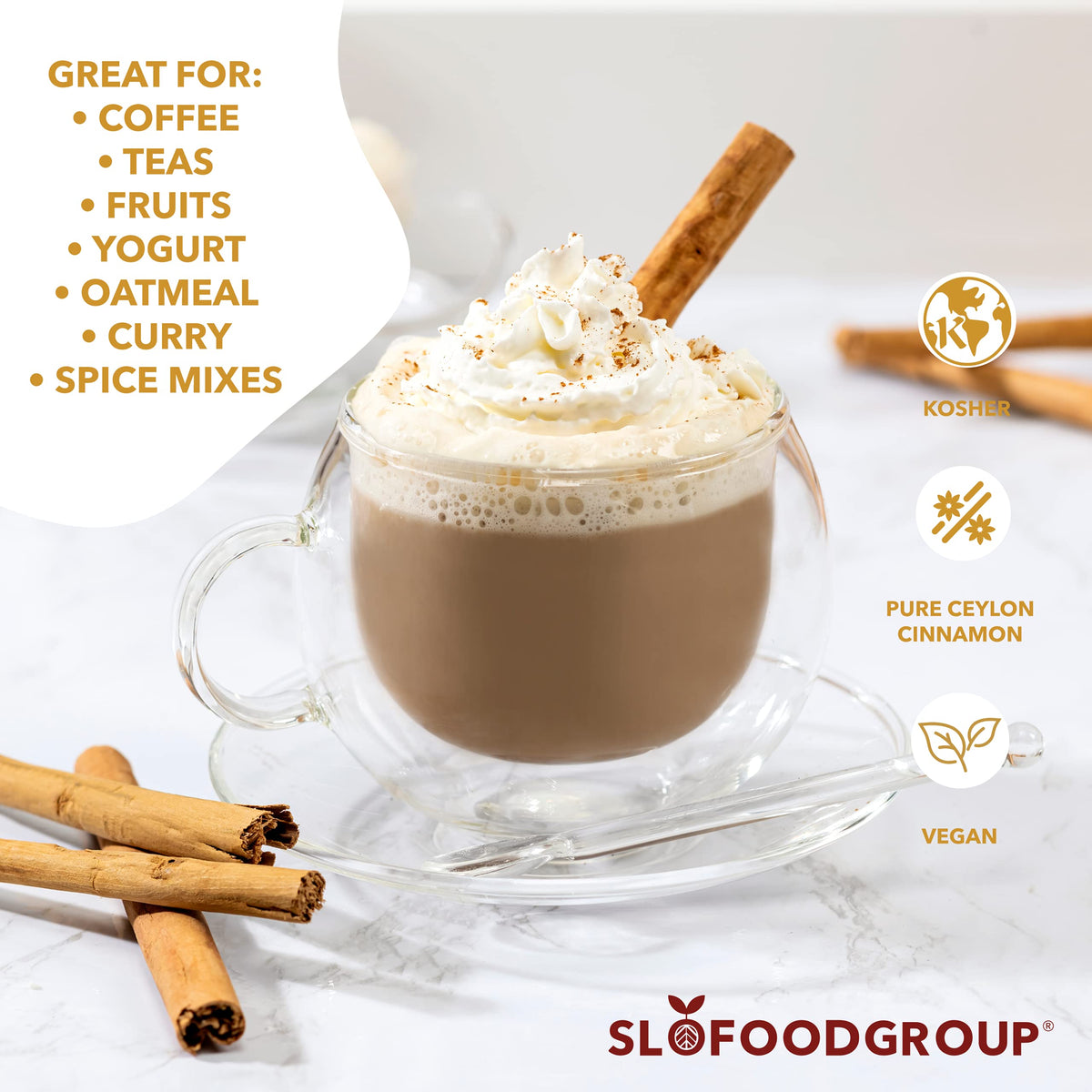 Slofoodgroup Ceylon Cinnamon Sticks 1 lb – True Cinnamon Quills, 5-Inch, Cinnamomum Verum