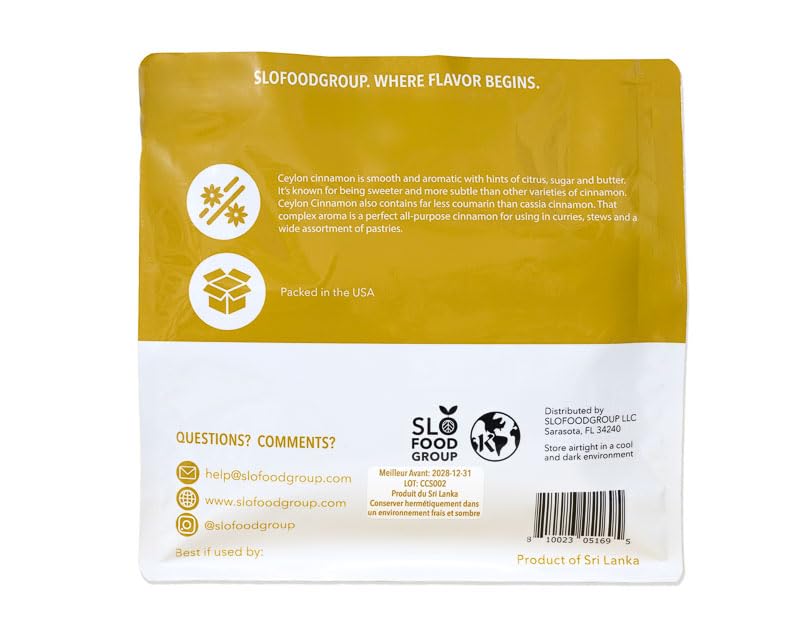 Slofoodgroup Ceylon Cinnamon Sticks 1 lb – True Cinnamon Quills, 5-Inch, Cinnamomum Verum