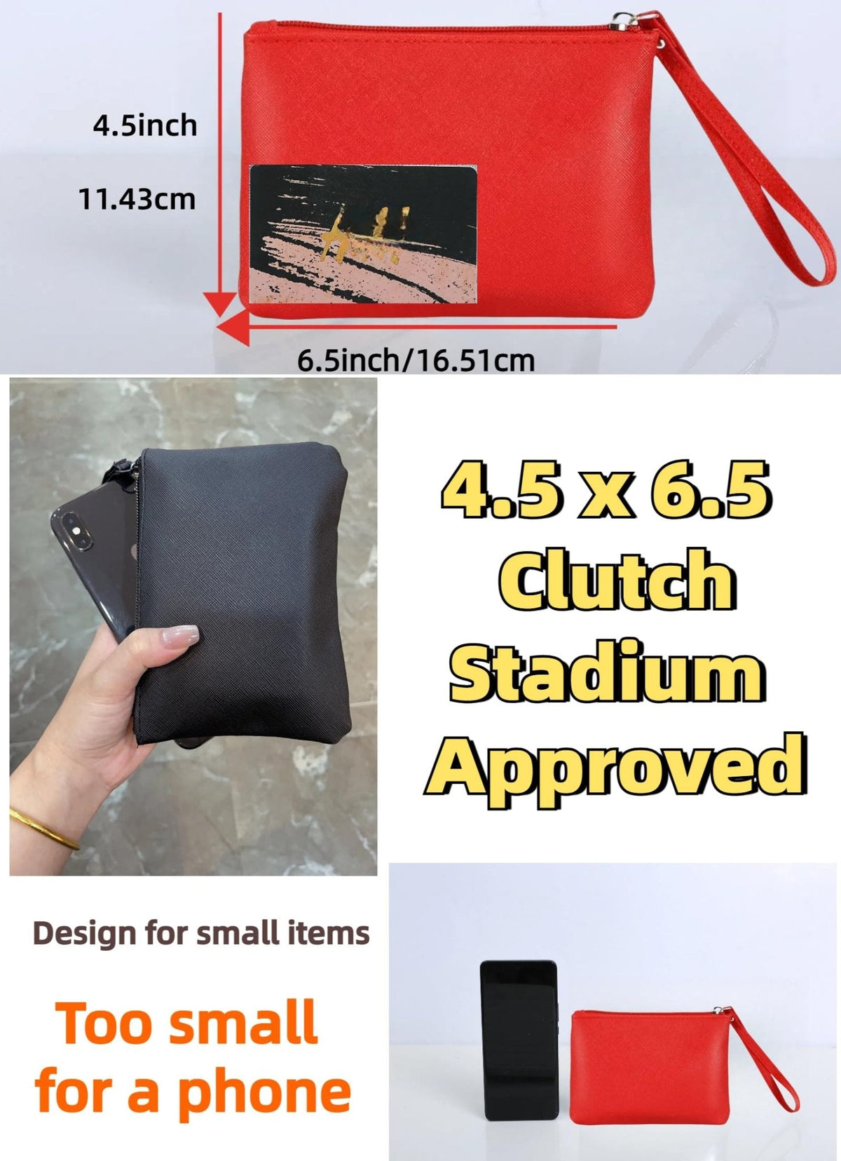 Small Makeup Bag for Purse Mini Cosmetic Pouch Zipper Little Wristlet, Tiny Make Up Organizer Lipstick Feminine Product Car Change Coin Holder for Women, 4.5 x 6.5 Clutch Stadium Approved, 1 Red