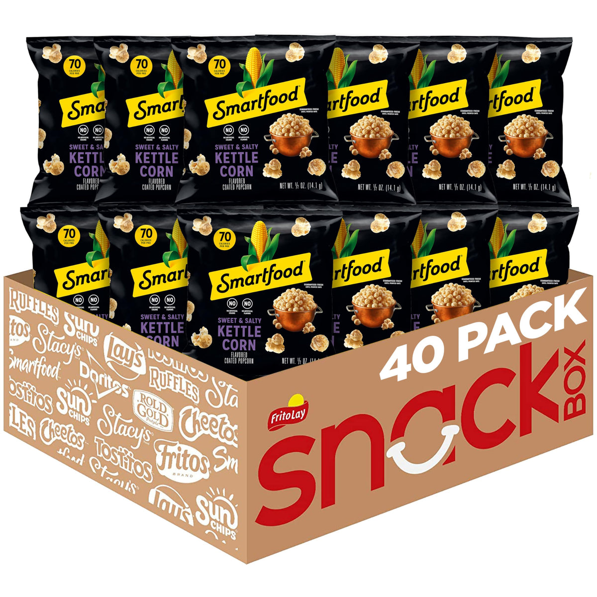 Smartfood Popcorn – Sweet & Salty Kettle Corn, 0.5 oz, Pack of 40 | Air-Popped Whole Grain