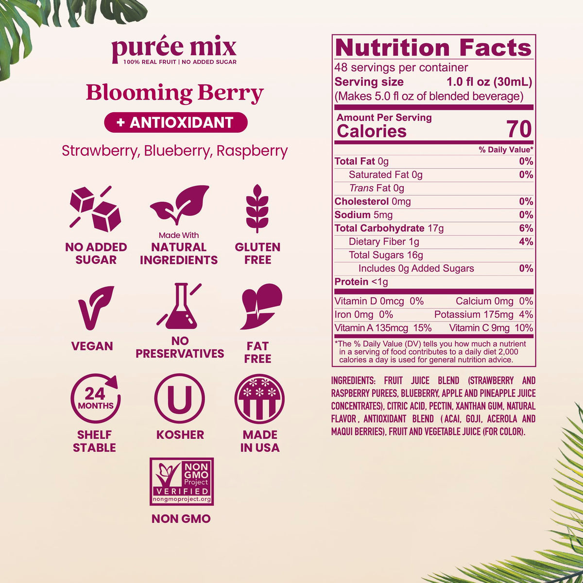 Smartfruit Blooming Berry Purée – Real Fruit Purée with Strawberries, Blueberries & Raspberries (48oz)