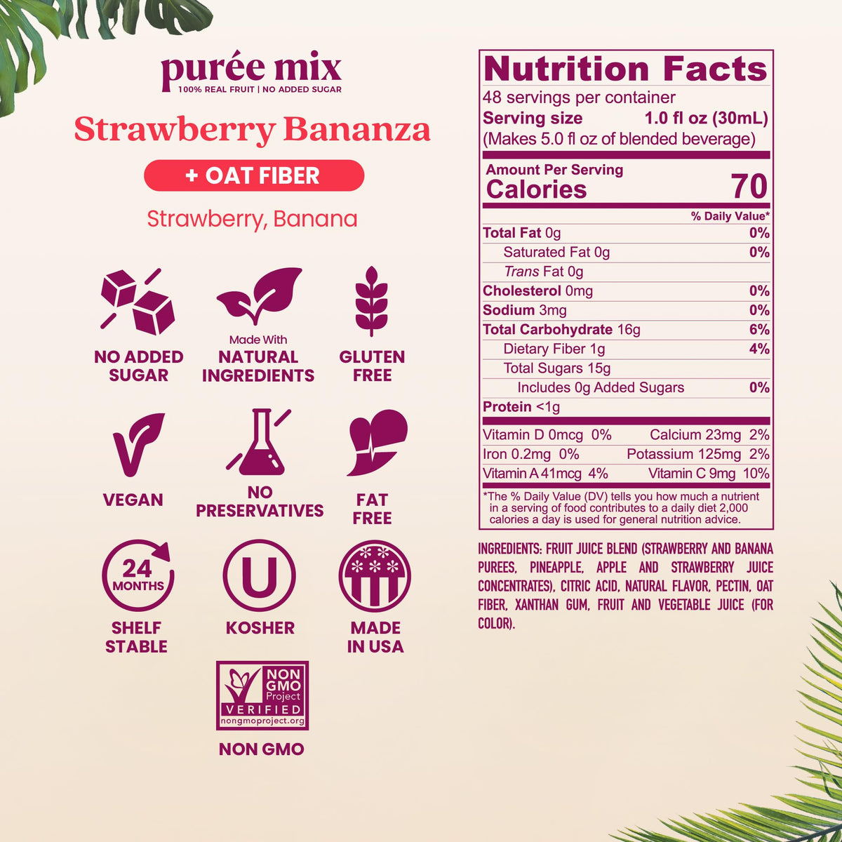 Smartfruit Strawberry Bananza + Oat Fiber – 100% Real Fruit Purée (48oz)