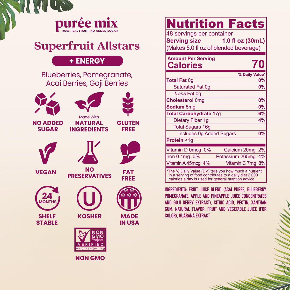 Smartfruit Superfruit All-Stars + Energy – 100% Real Fruit Purée, 48oz