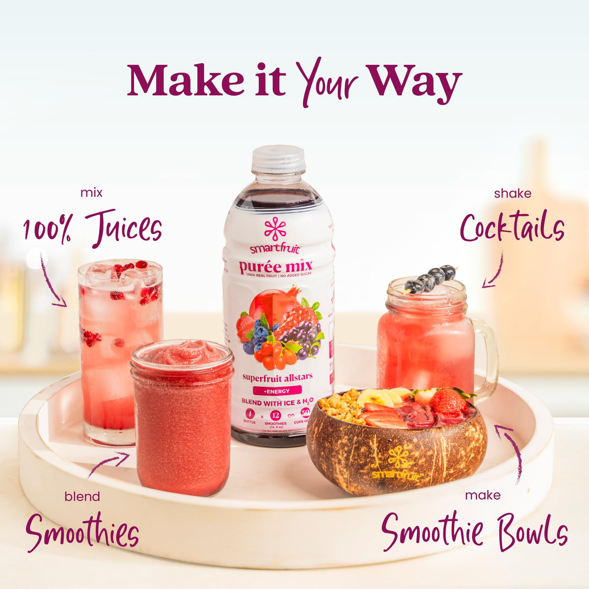 Smartfruit Superfruit All-Stars + Energy – 100% Real Fruit Purée, 48oz