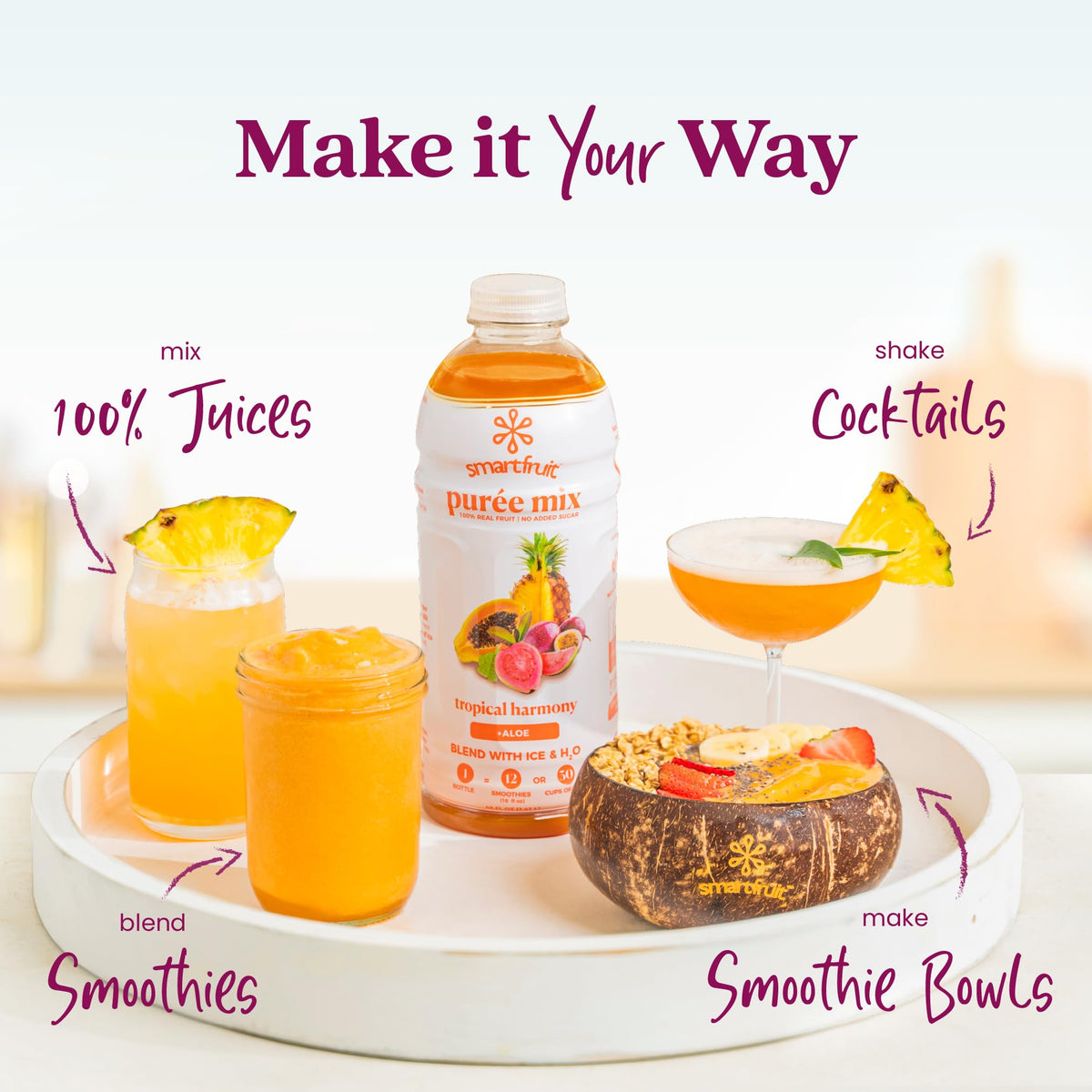 Smartfruit Tropical Harmony + Aloe – 100% Real Fruit Purée (48oz) – High in Vitamins A & C
