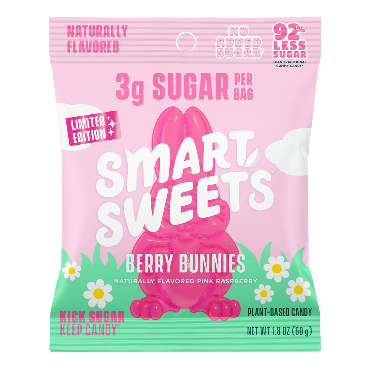 SmartSweets Berry Bunnies Easter Candy Low Sugar Plant-Based Gummies 14 Pack