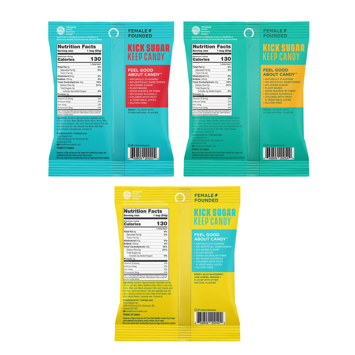 SmartSweets Variety Pack Sampler – 6 Low-Sugar Candies (Sweet Fish, Sourmelon Bites, Peach Rings, Sour Blast Buddies, Red Twists, New Soft Caramels)