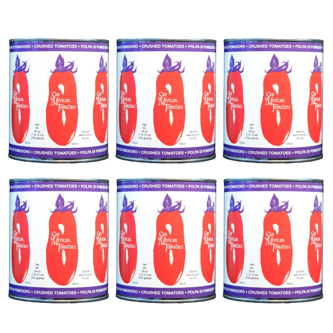 SMT SAN MERICAN TOMATO Crushed Canned Tomatoes - 28oz Pack of 6 - USA Grown