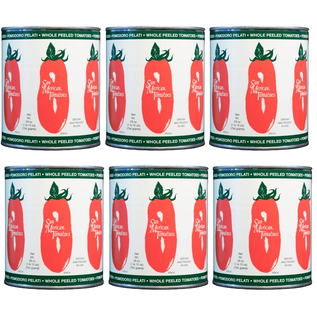 SMT San Merican Tomato Whole Peeled Tomatoes – 28oz Pack of 6, USA Grown