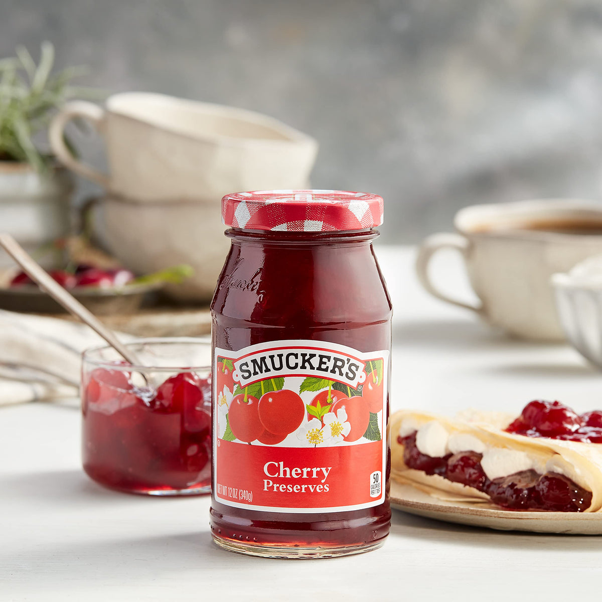 Smucker's Cherry Preserves – 12 oz Jars (Pack of 6) | Sweet & Tart Cherry Spread
