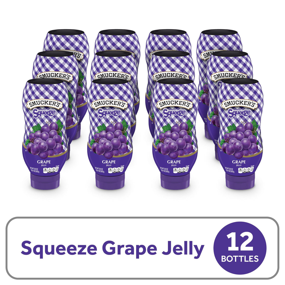 Smucker's Grape Squeezable Jelly, 20 oz — Pack of 12 | Easy-To-Squeeze Bottle, Kosher