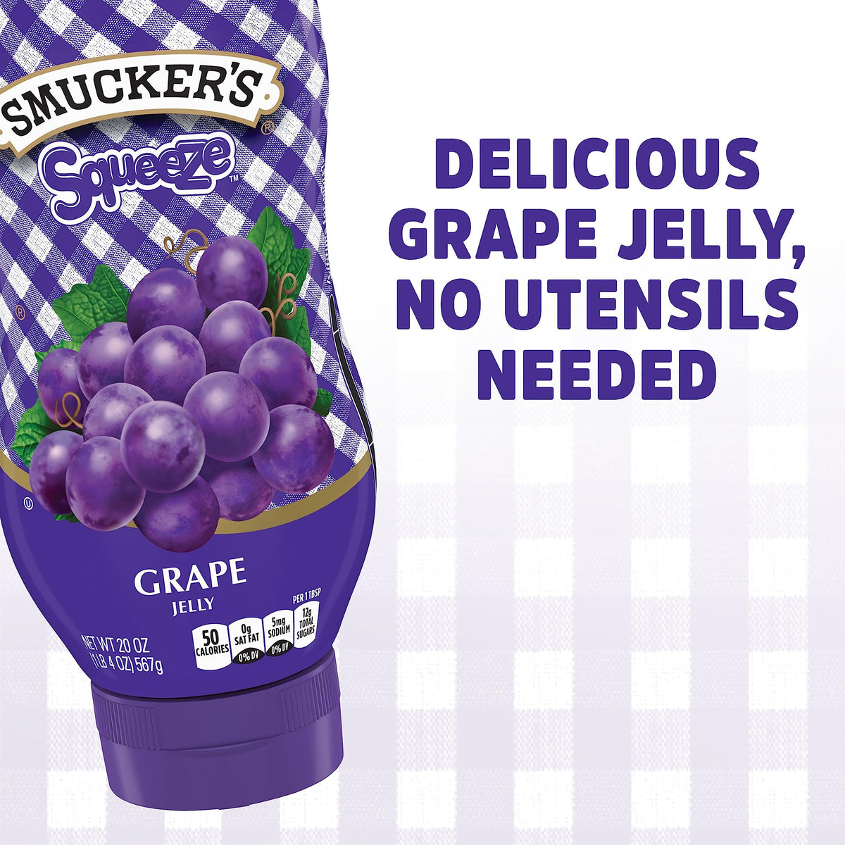 Smucker's Grape Squeezable Jelly, 20 oz — Pack of 12 | Easy-To-Squeeze Bottle, Kosher