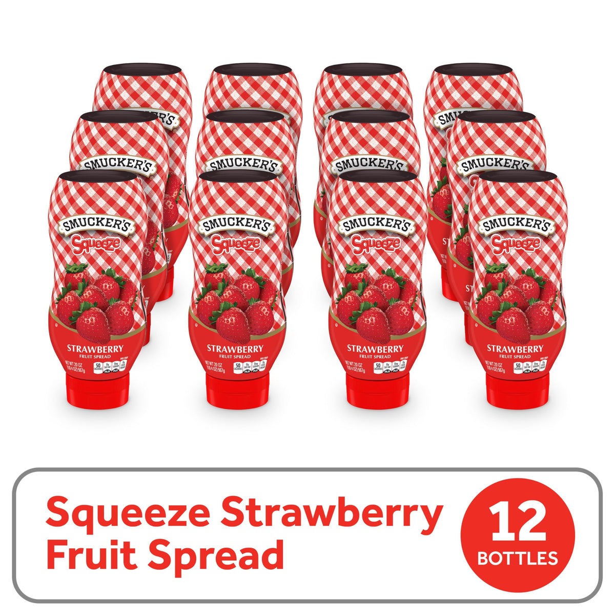 Smucker's Squeeze Strawberry Fruit Spread, 20 oz — Pack of 12 | Easy-To-Squeeze Bottle