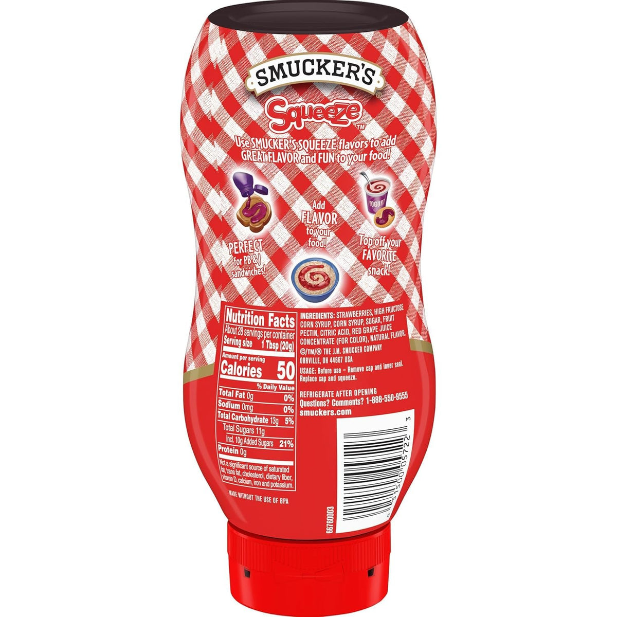 Smucker's Squeeze Strawberry Fruit Spread, 20 oz — Pack of 12 | Easy-To-Squeeze Bottle