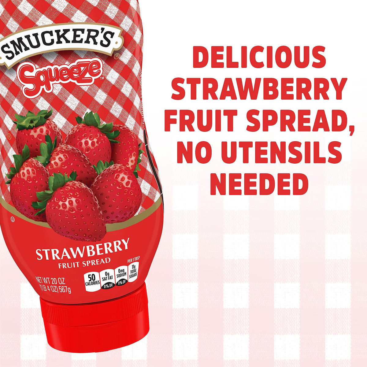 Smucker's Squeeze Strawberry Fruit Spread, 20 oz — Pack of 12 | Easy-To-Squeeze Bottle
