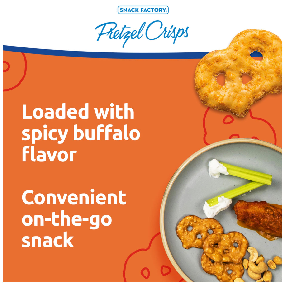 Snack Factory Buffalo Wing Pretzel Crisps – On-the-Go 3 Oz Bags (Pack of 8)