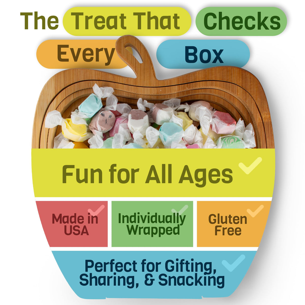 Snackathon Salt Water Taffy Variety Box — 36 Flavors, 4 lb, 280+ Pieces, Soft & Chewy Gourmet Candy Bulk