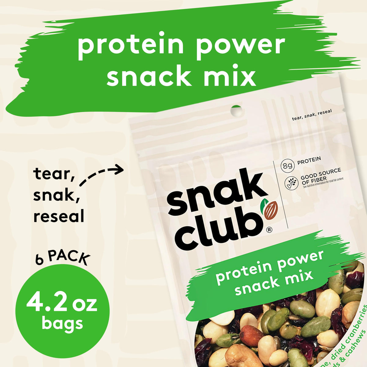Snak Club Protein Power Snack Mix – 6 Pack, 4.2 oz Pouches | Gluten-Free & Kosher