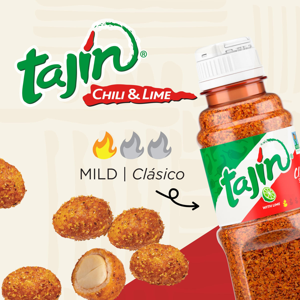 Snak Club Tajín Crunchy Peanuts – Mild Chili & Lime Snack, 4 oz Resealable Bags, 6 Pack