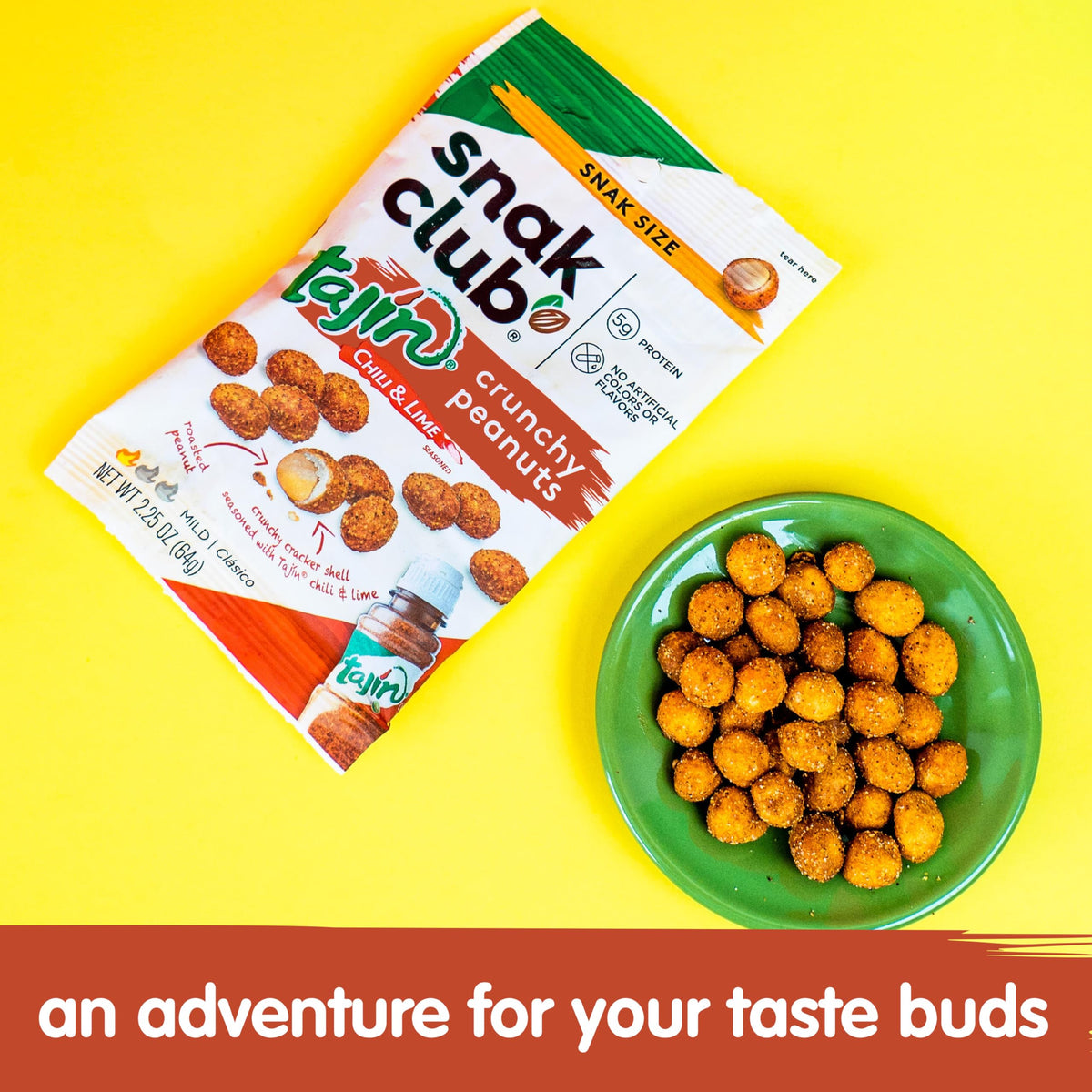 Snak Club Tajín Crunchy Peanuts – Mild Chili & Lime Snack, 4 oz Resealable Bags, 6 Pack