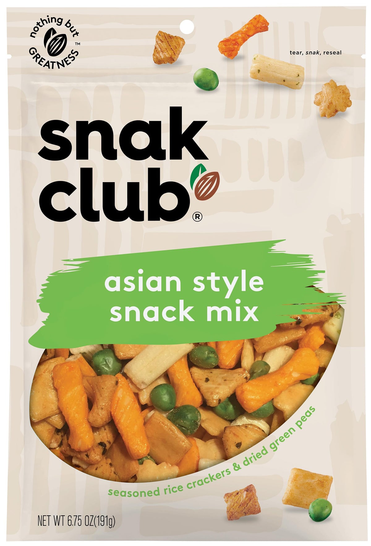 Snak Club Asian Style Snack Mix, 6.75 oz (Pack of 6) – Non-GMO, Low Sodium, Resealable Bags