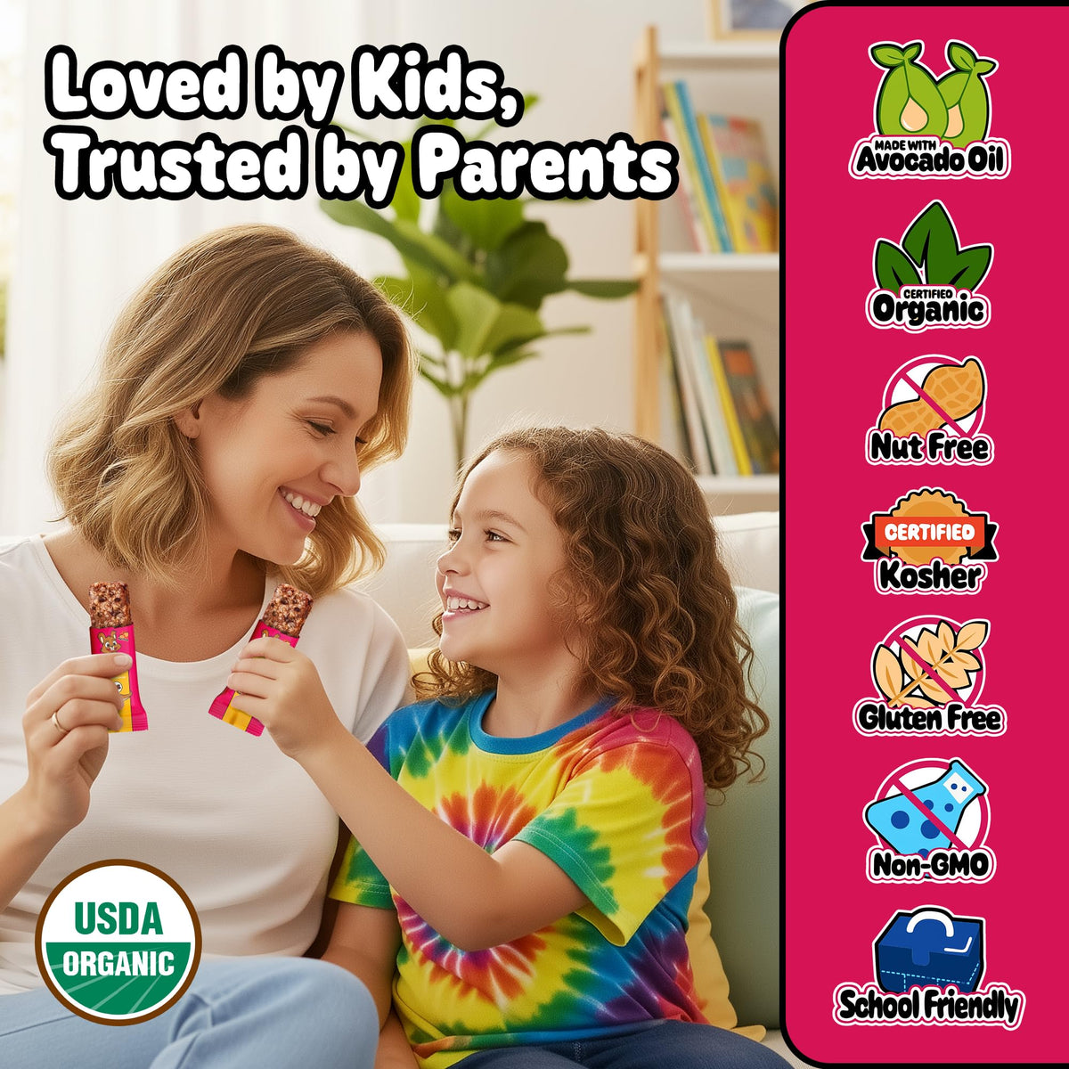 Snakkidz Organic Chewy Granola Bars for Kids – Allergen-Free, Nut-Free, Gluten-Free, Low Sugar | Avocado Oil