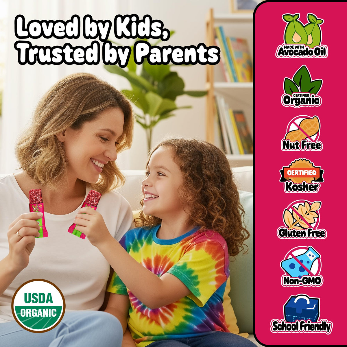 Snakkidz Organic Chewy Granola Bars for Kids – Allergen-Free, Nut-Free, Gluten-Free, Strawberry
