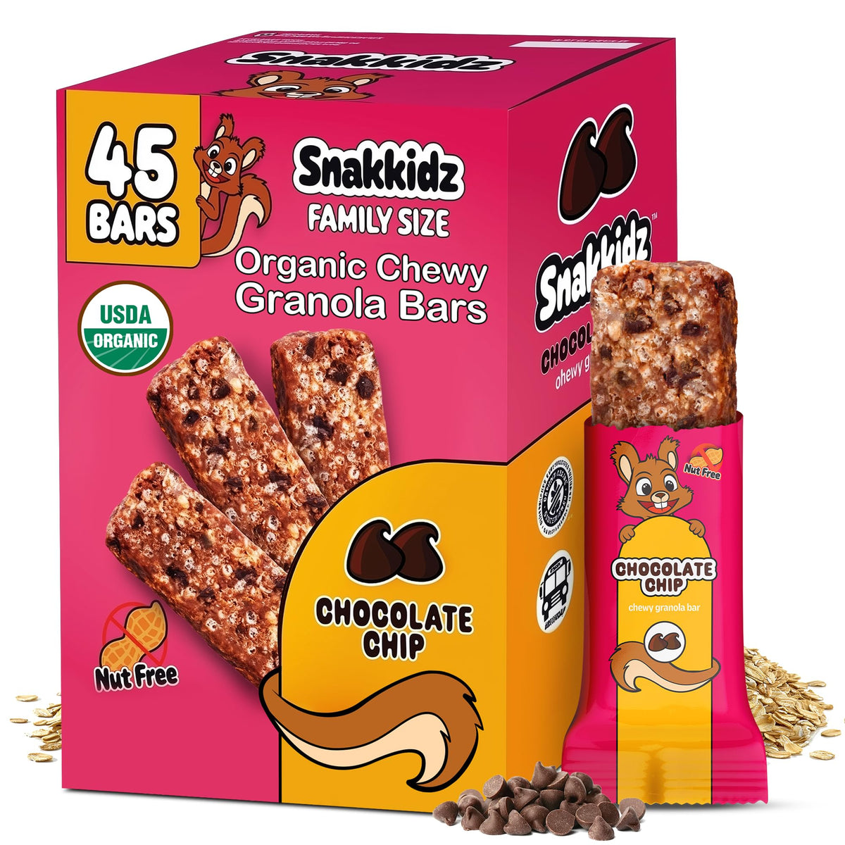 Snakkidz Organic Chewy Granola Bars for Kids – Allergen-Free, Nut-Free, Gluten-Free, Low Sugar | Avocado Oil