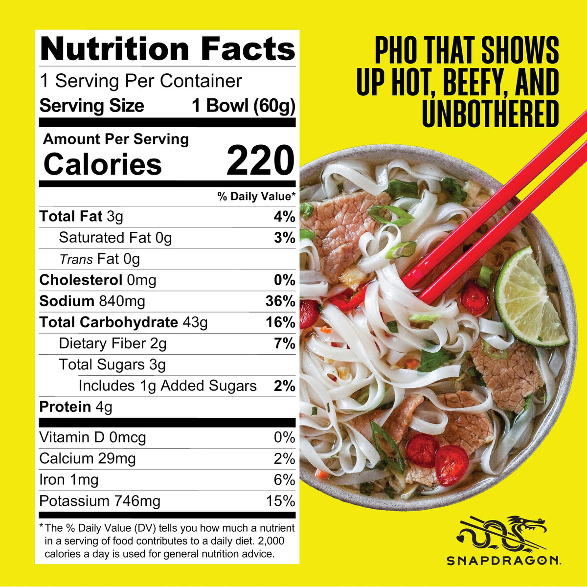 Snapdragon Pho Instant Noodle Bowls | Pho Flavor Broth with Rice Noodles, No Artificial Flavors, No MSG Added, 2.3 oz (9 Pack)