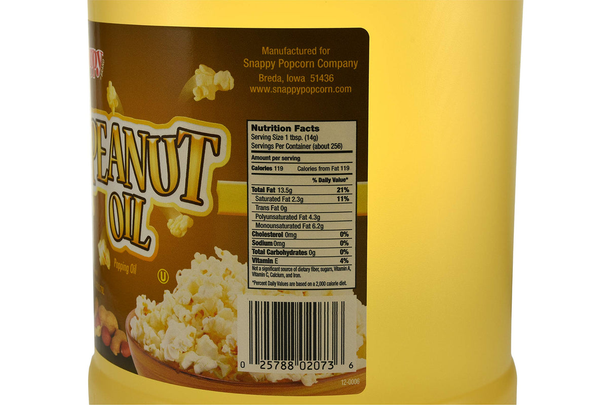 SNAPPY Pure Peanut Oil – High Smoke Point Cooking Oil for Frying & Popcorn, 1 Gallon