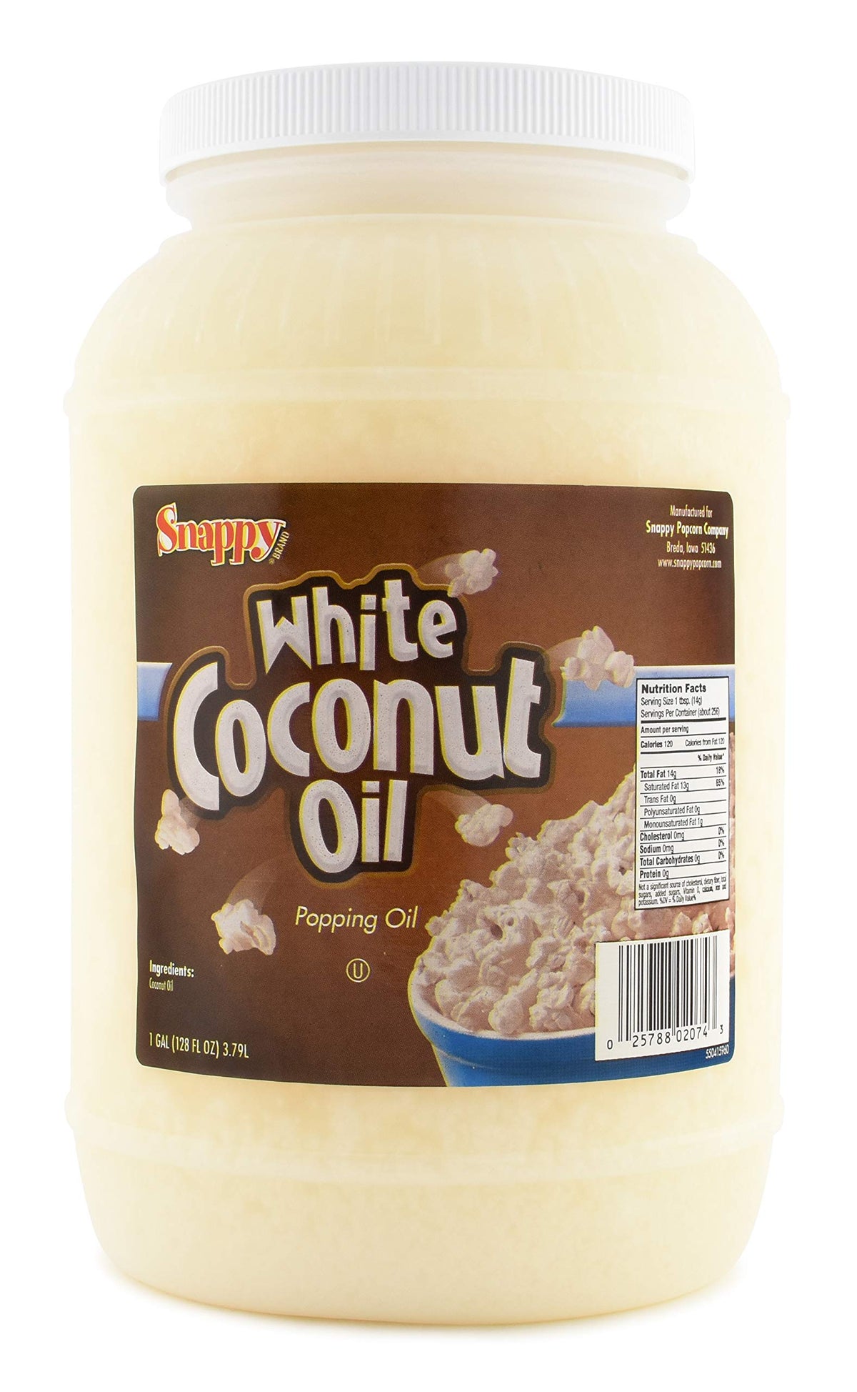 SNAPPY Pure White Coconut Popcorn Oil – Movie Theater Style Popcorn & Versatile Cooking, 1-Gallon