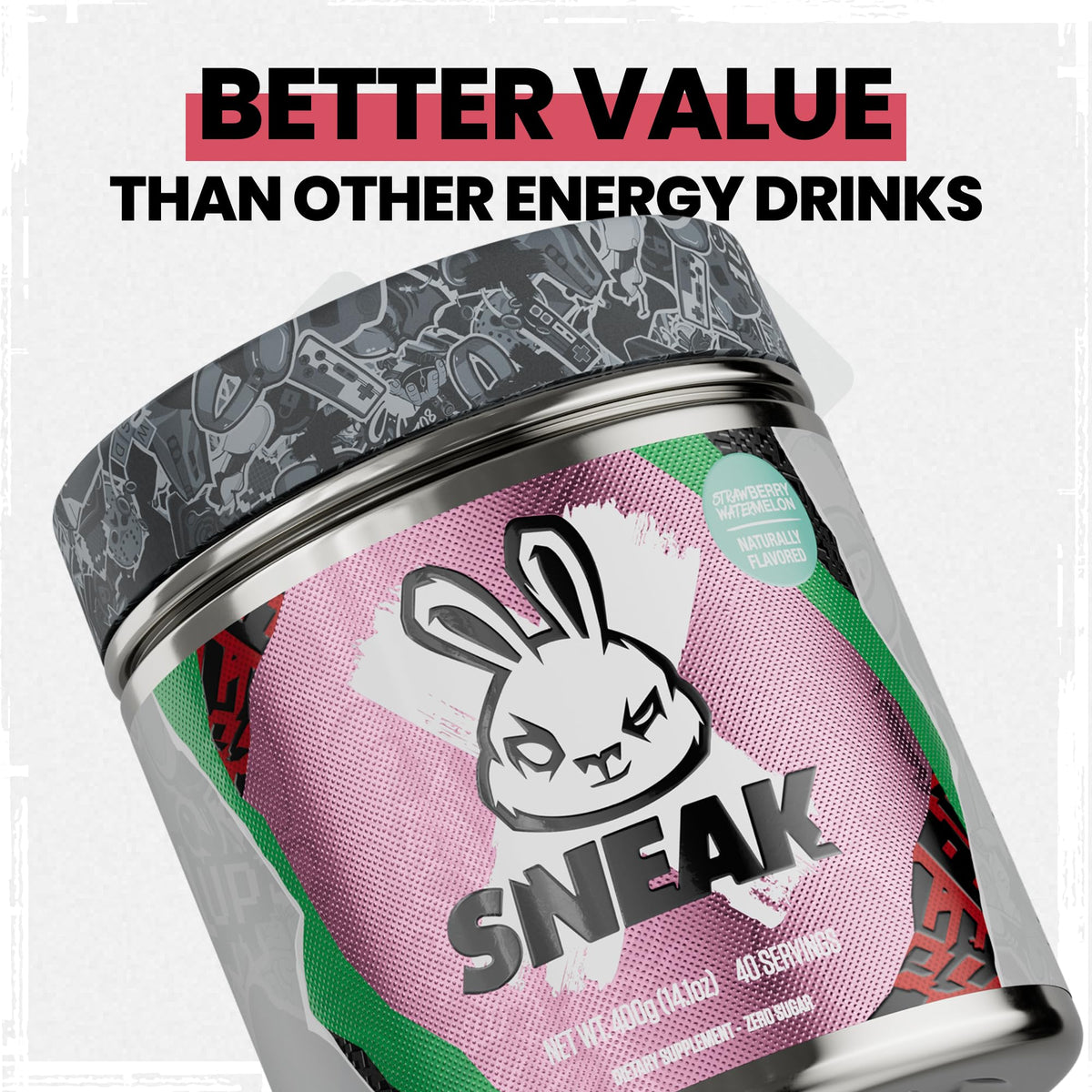 SNEAK Energy Drink Powder – Strawberry Watermelon | No Sugar, Natural Caffeine, 40 Servings