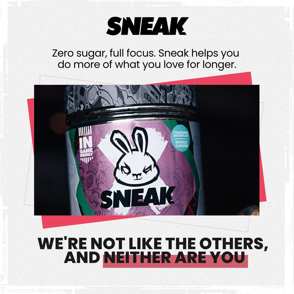 SNEAK Energy Drink Powder – Strawberry Watermelon | No Sugar, Natural Caffeine, 40 Servings