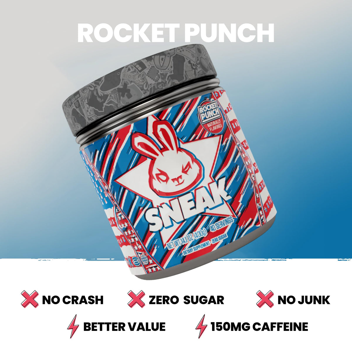 SNEAK Rocket Punch Energy Drink Powder — No Sugar, Natural Caffeine & Focus-Boosting Nootropics | 40 Servings