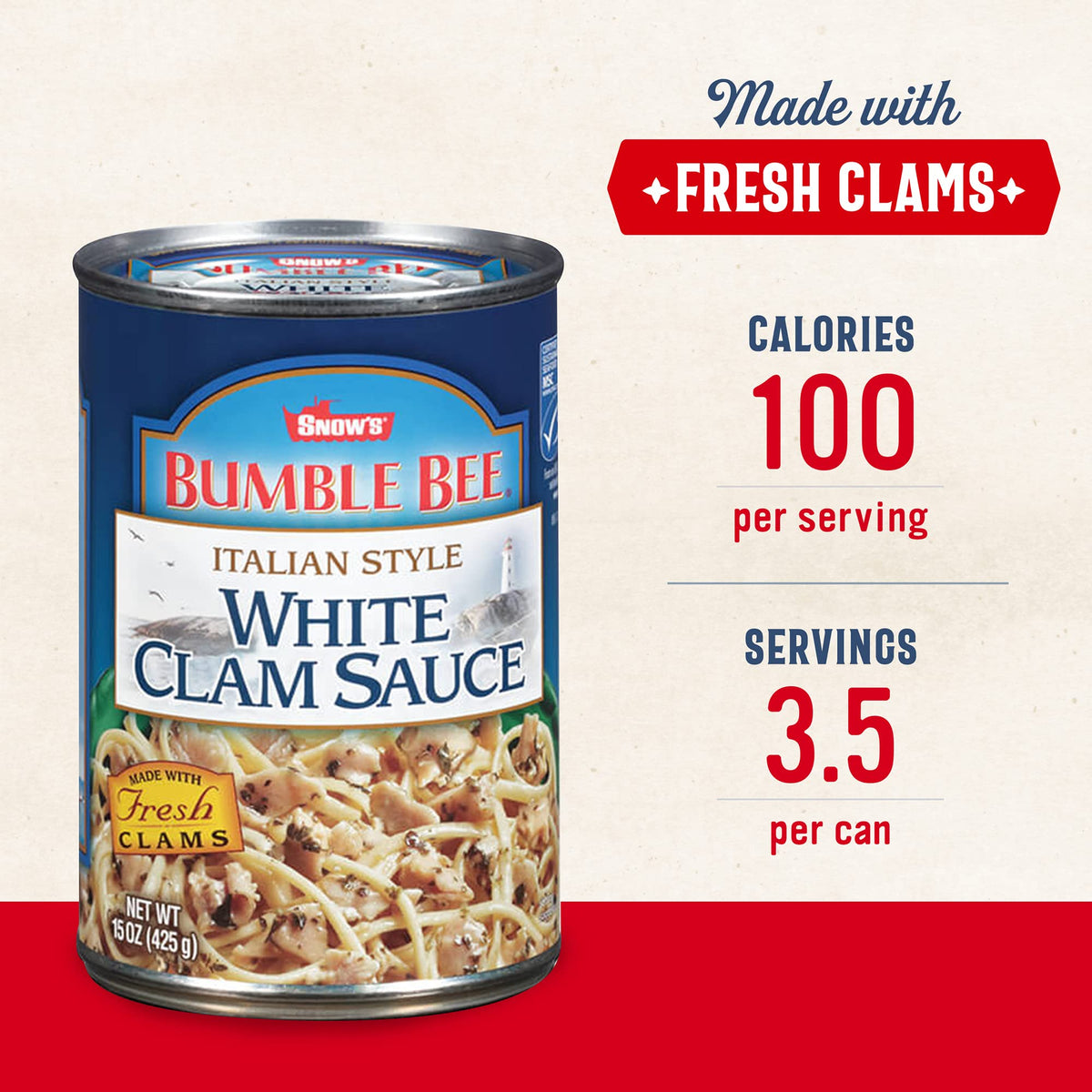 Snow's Italian Style White Clam Sauce – 15 oz Cans (Pack of 12) – Fresh Clams, Garlic & Spices – MSC Certified