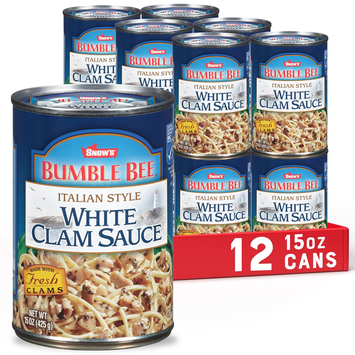 Snow's Italian Style White Clam Sauce – 15 oz Cans (Pack of 12) – Fresh Clams, Garlic & Spices – MSC Certified
