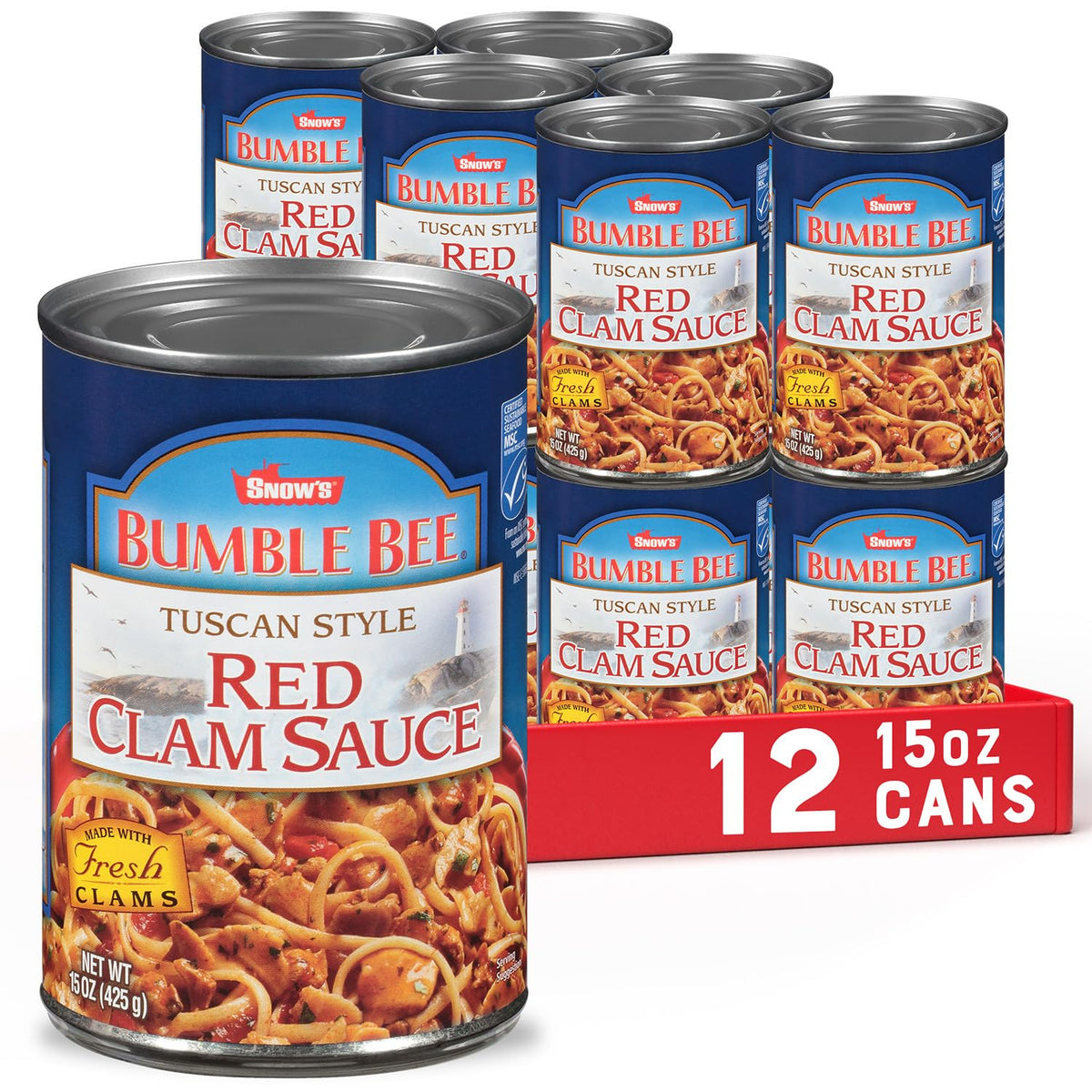 Snow's Tuscan Style Red Clam Sauce – 15 oz Cans (Case of 12) | Fresh Clams, Garlic & Spices