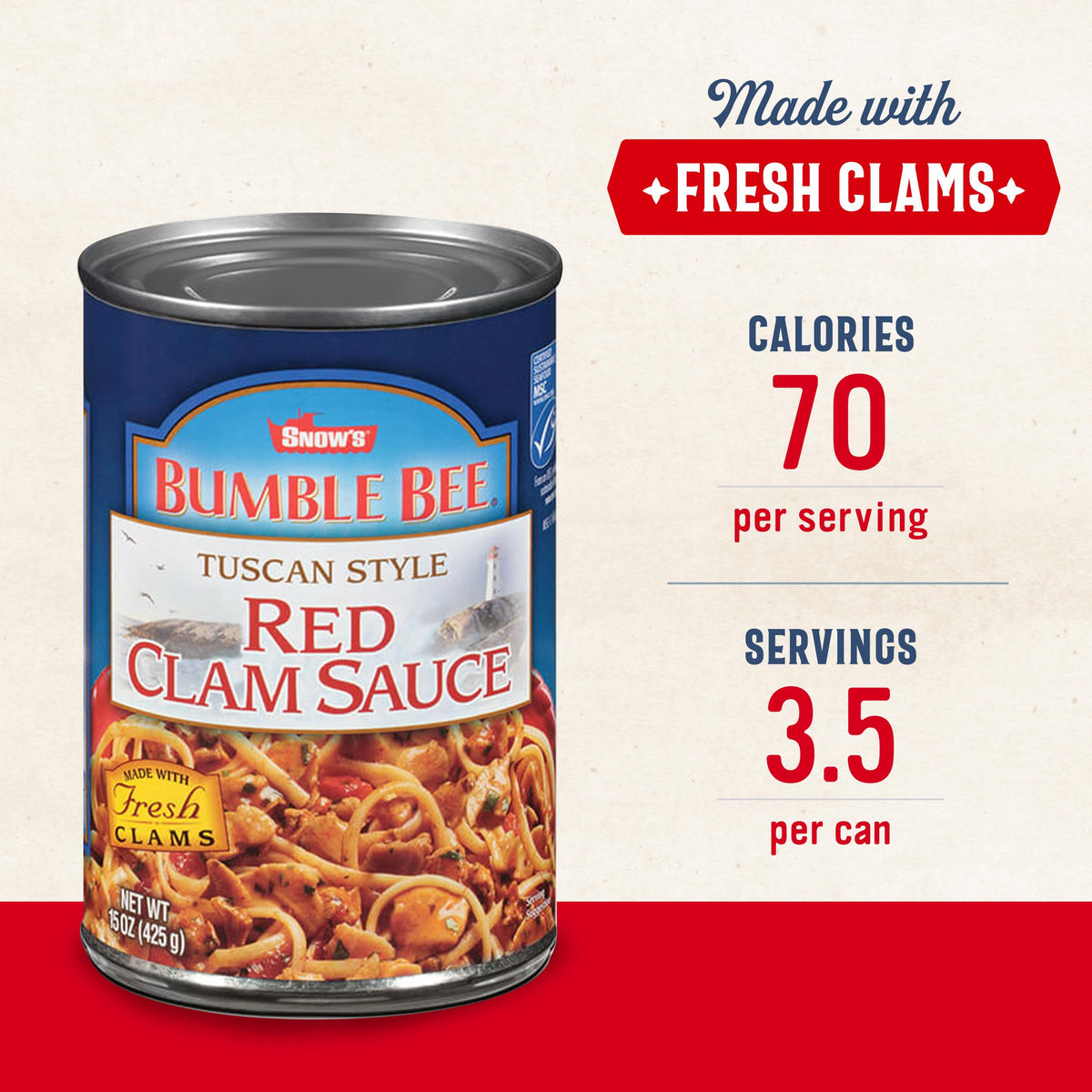 Snow's Tuscan Style Red Clam Sauce – 15 oz Cans (Case of 12) | Fresh Clams, Garlic & Spices