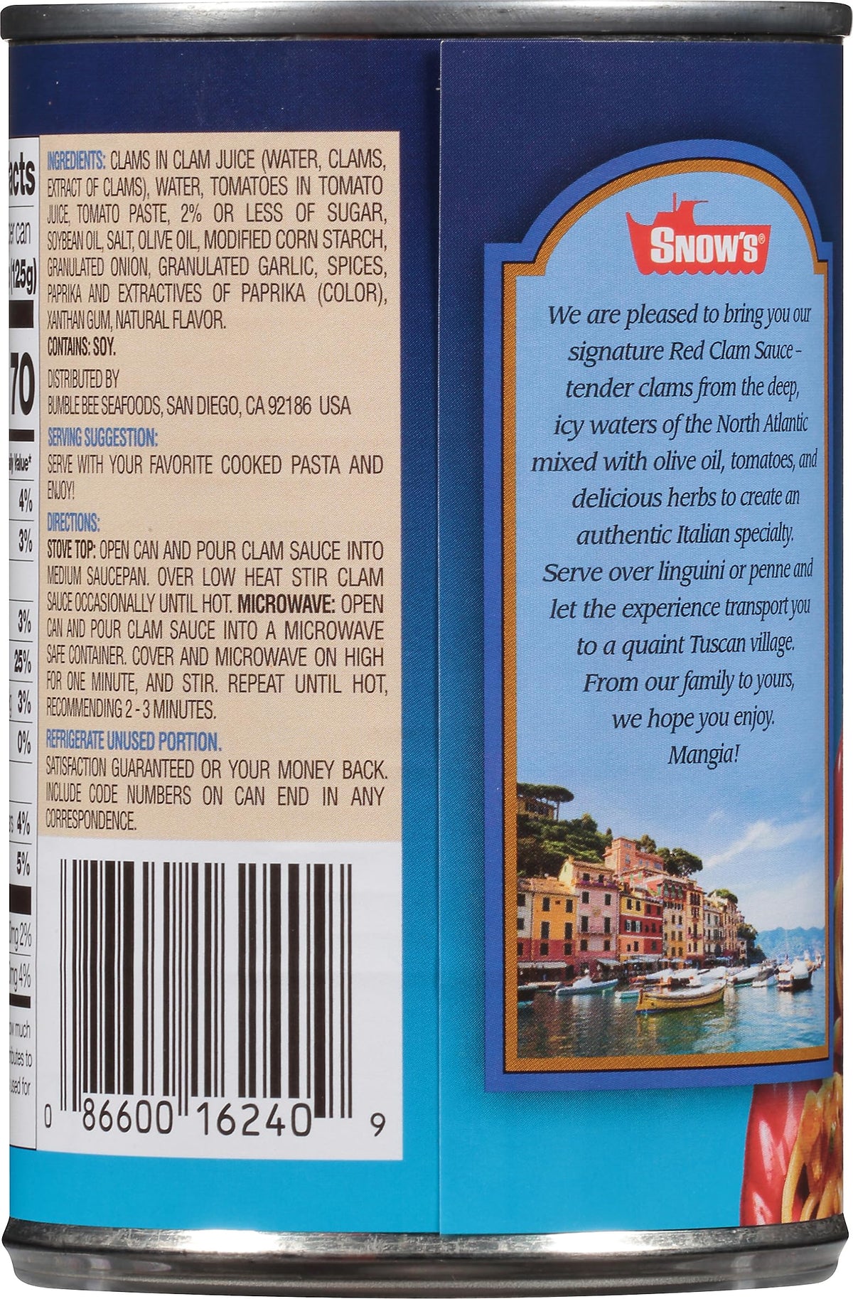 Snow's Tuscan Style Red Clam Sauce – 15 oz Cans (Case of 12) | Fresh Clams, Garlic & Spices