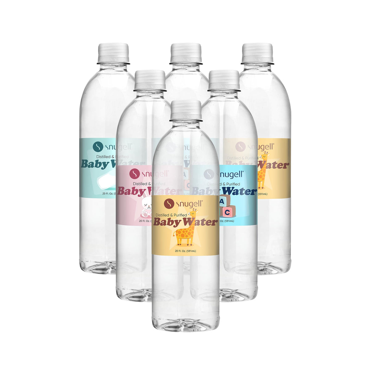 Snugell Bottled Distilled Water for Baby Care – Ultra-Pure, BPA-Free, 20oz (6-Pack) – Made in USA