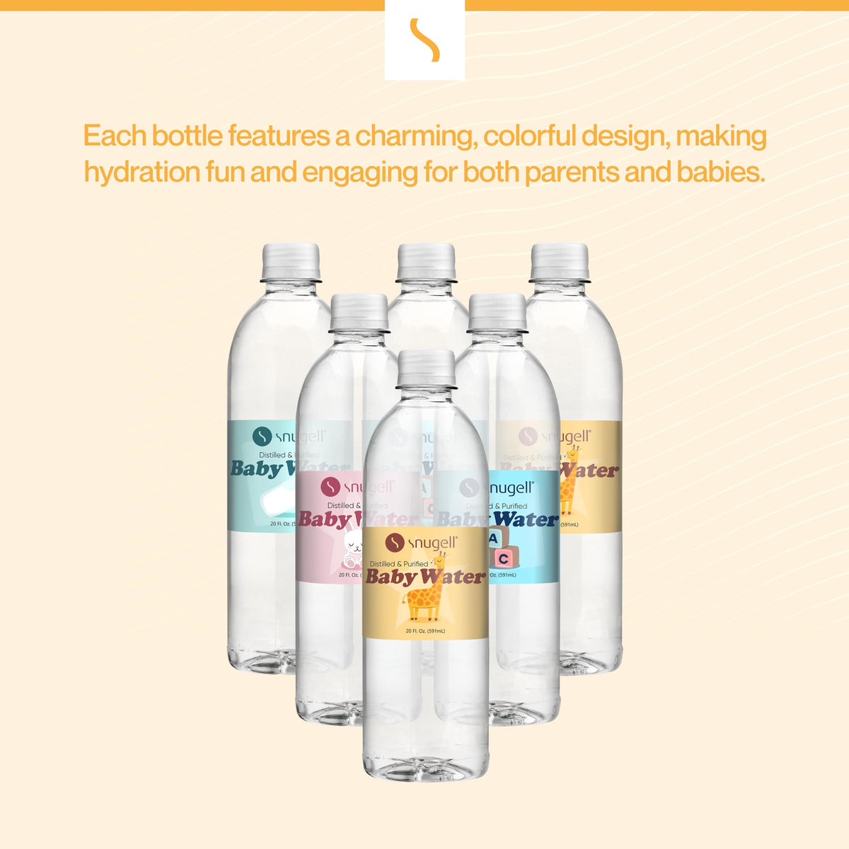 Snugell Bottled Distilled Water for Baby Care – Ultra-Pure, BPA-Free, 20oz (6-Pack) – Made in USA