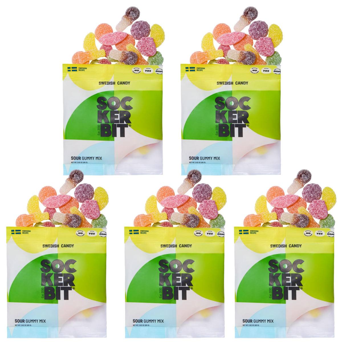 Sockerbit Swedish Sour Gummy Mix – 5 Bags, Vegan, Gluten Free
