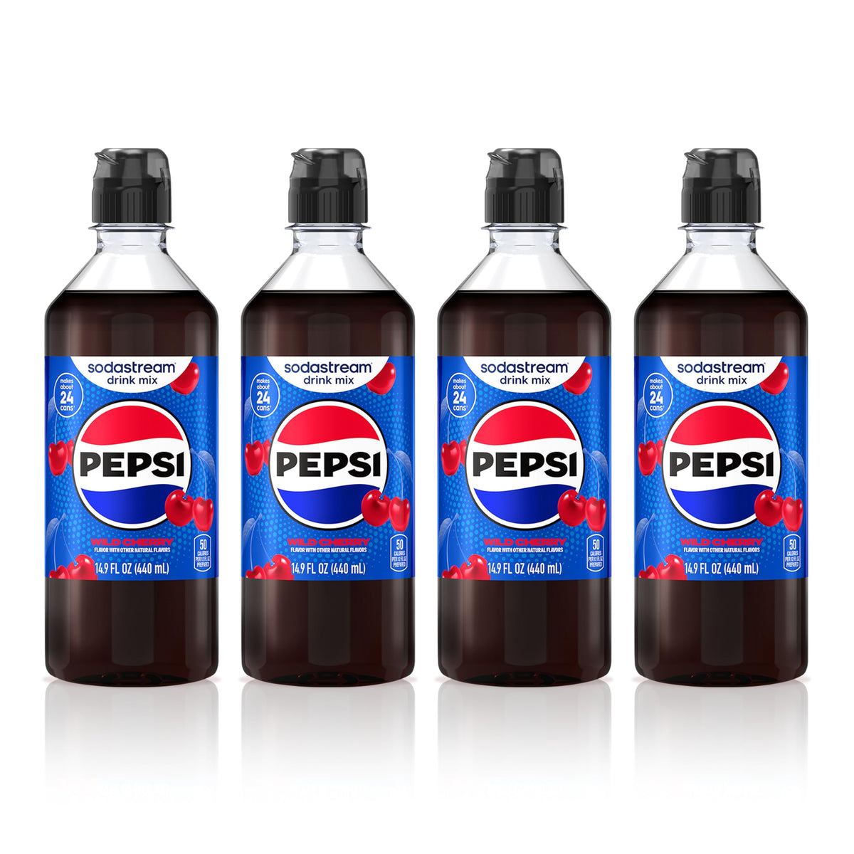 SodaStream Pepsi Wild Cherry Drink Mix – New Pour Bottle 4-Pack (440ml)