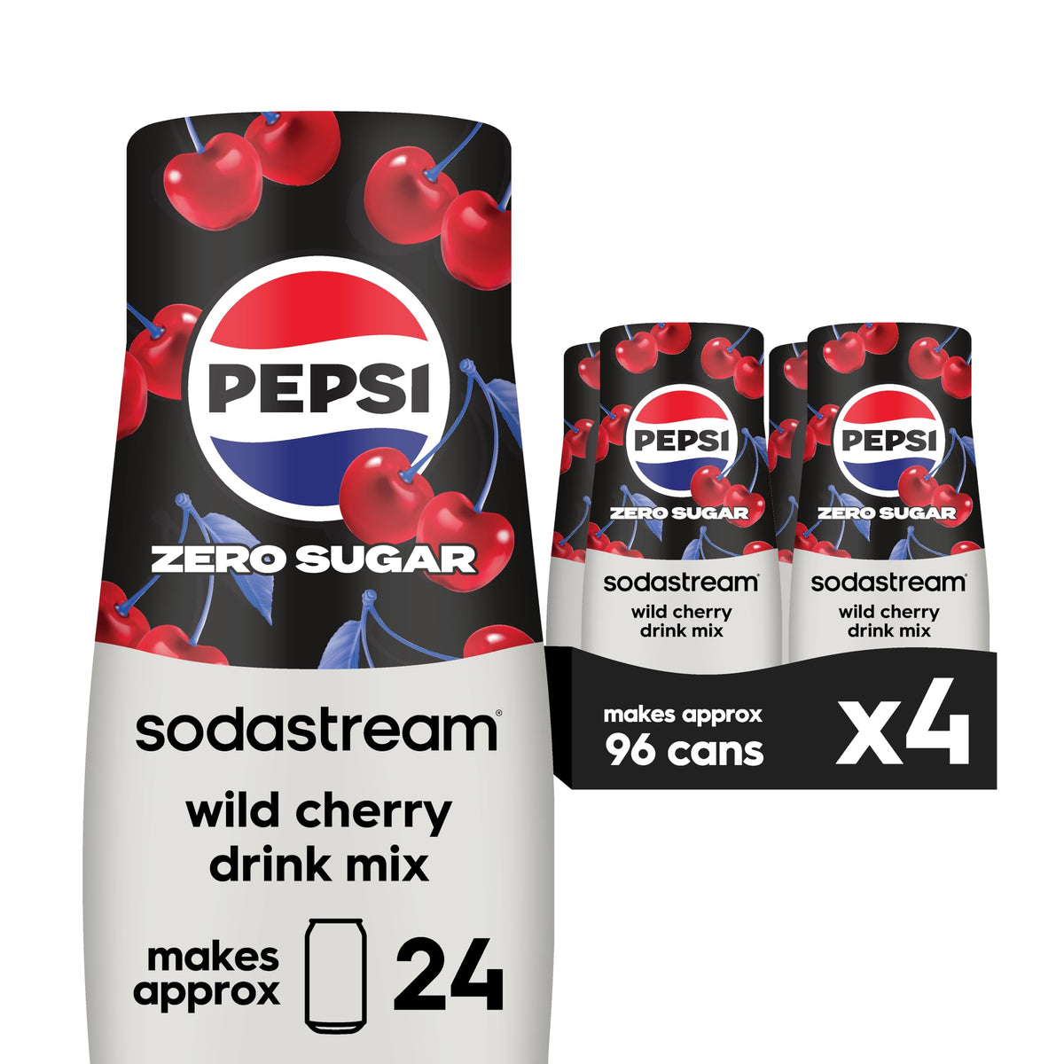 SodaStream Pepsi Wild Cherry Zero Sugar Drink Mix (440ml, Pack of 4)