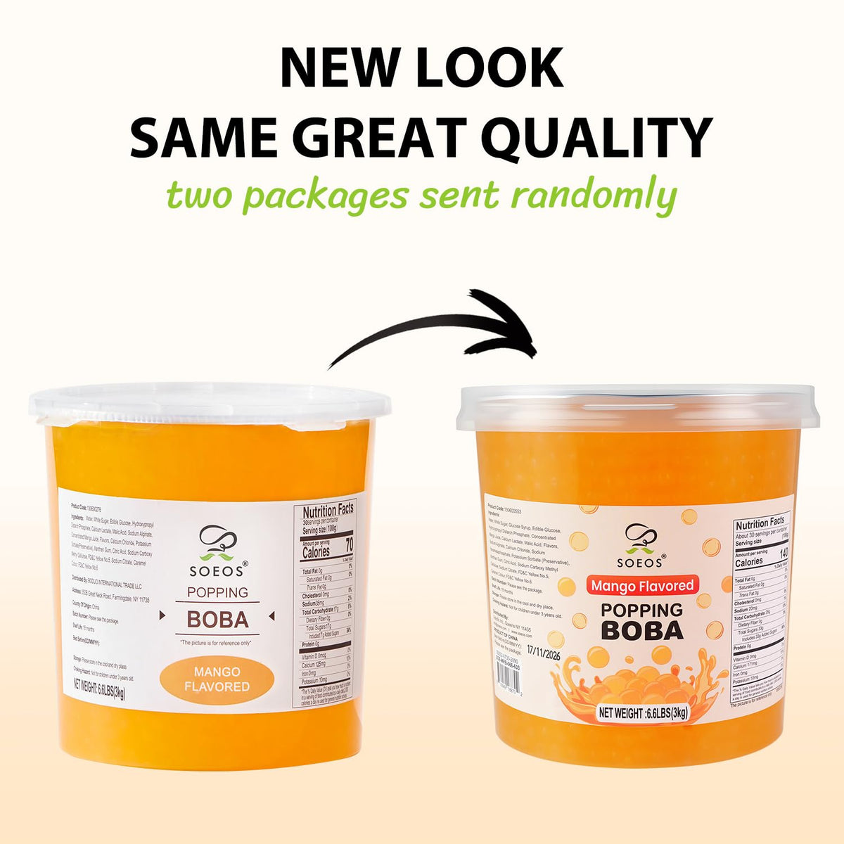 Soeos Mango Popping Boba Pearls 6.6 lb – Bursting Mango Flavor for Bubble Tea, Desserts & More