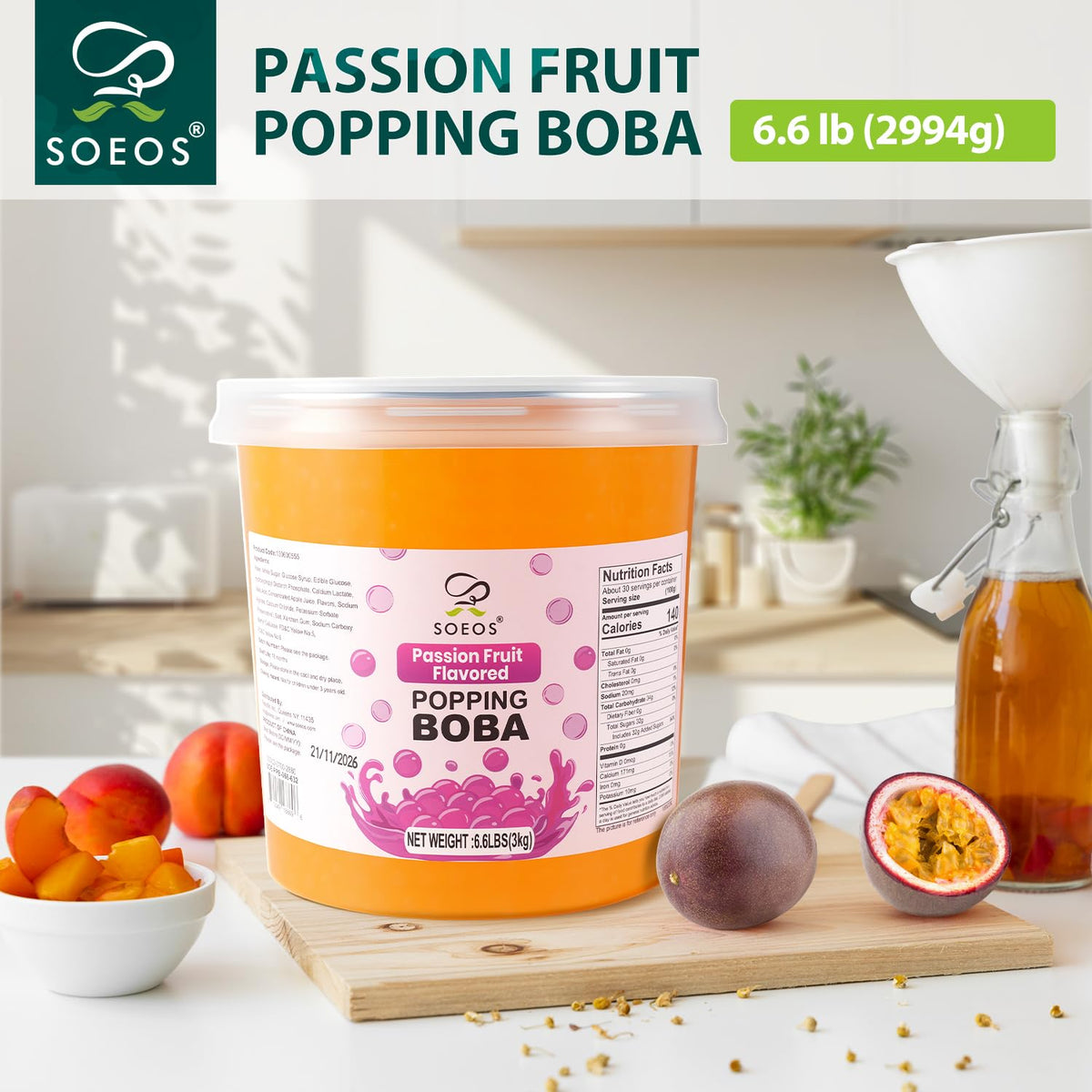 Soeos Passion Fruit Popping Boba Pearls – 6.6 lb Burst Boba Toppings for Bubble Tea, Desserts & Drinks