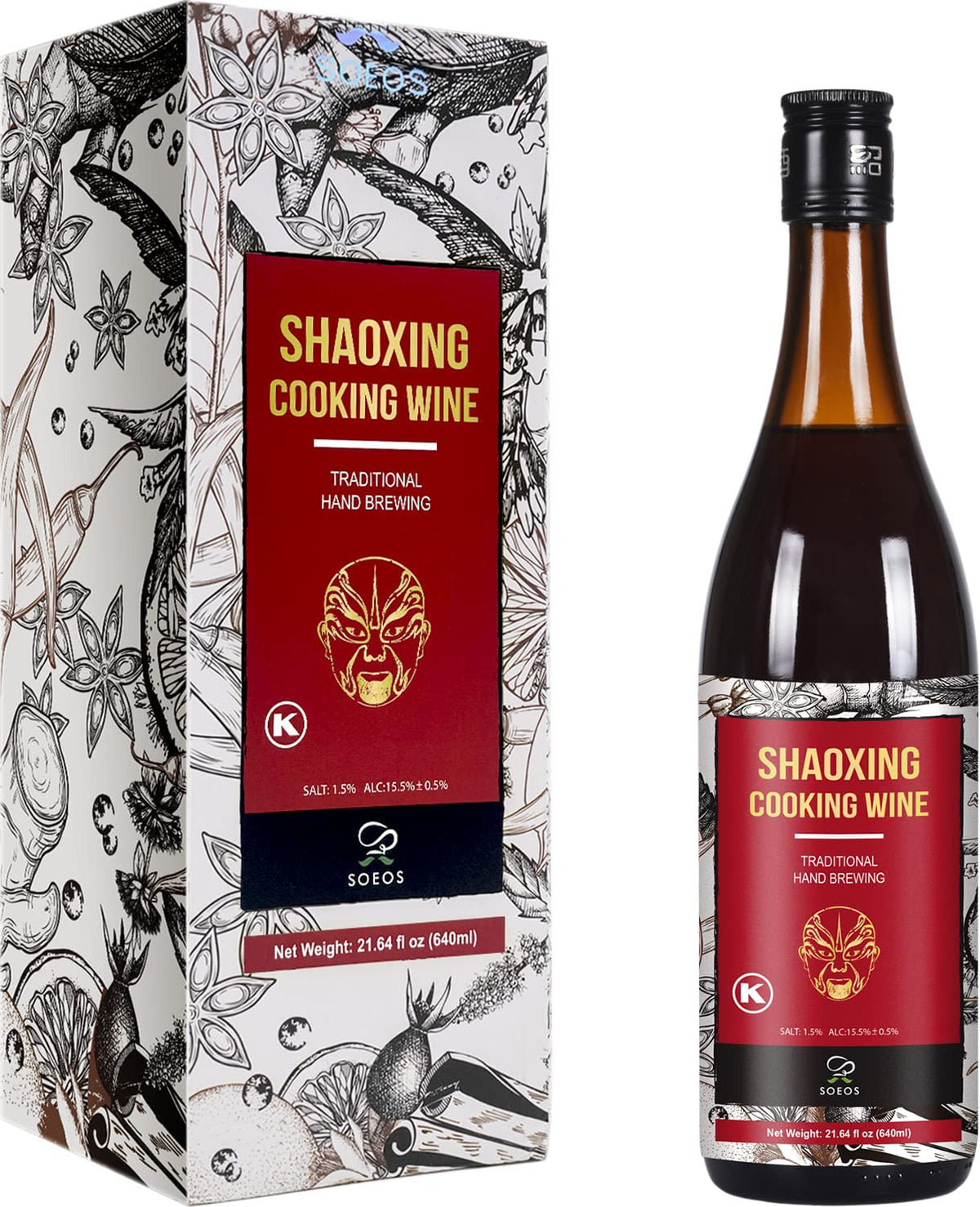 Soeos Shaoxing Cooking Wine - Shaoxing Rice Wine, 2 Pack (640 ml each)