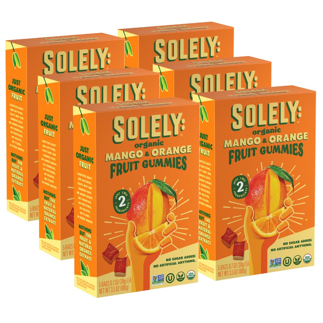 SOLELY Organic Mango & Orange Whole Fruit Gummies – 30 Bags (3.5 oz), Non-GMO, Vegan