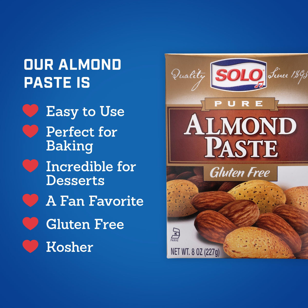 SOLO Almond Paste 8oz (Pack of 12) – Gluten Free & Kosher Certified, Ready to Use